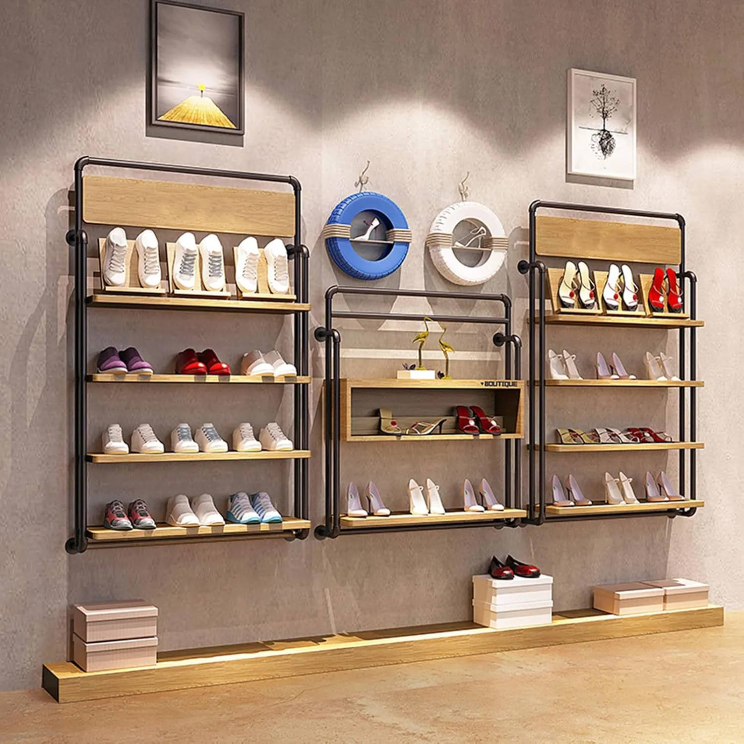 Metal Wall-mounted Nail Polish Storage Racks Industrial Pipe Shelf Retail Display Shelf, Boutique Shoe Rack Handbag Rack Collectible Organizer, Wall Mounted Decorative Organizer Shelves, Bookshelf Cos
