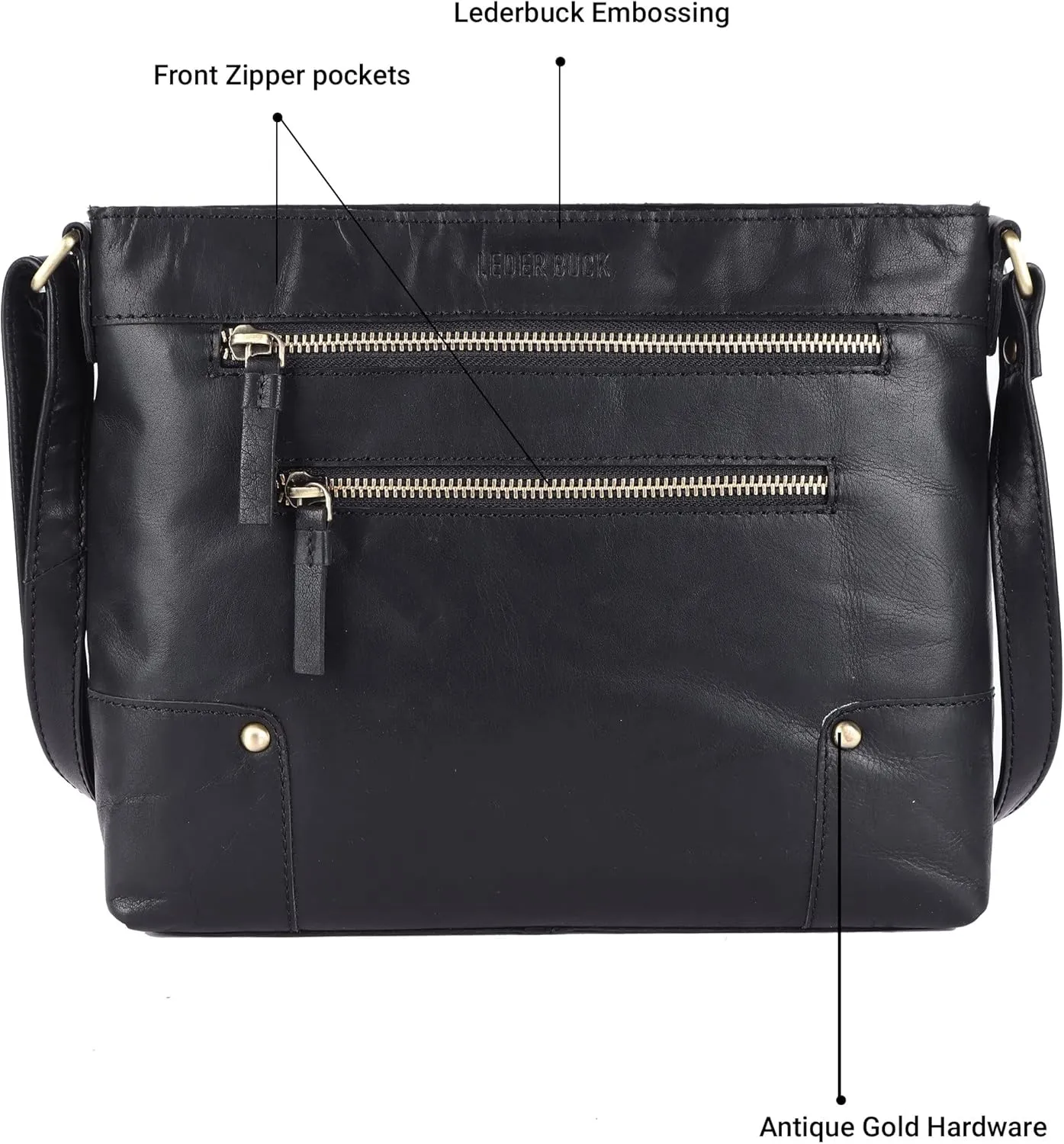 Mia Soft Real Leather Womens Crossbody Handbags and Purses-Triple Zip Premium Sling Crossover Shoulder Bag