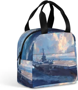 Military USS Battleships Funny Reusable Lunch Bag Insulated Tote Box Cooler Food Handbags Case For Women Men 8.5 X 8 X 5 Inches