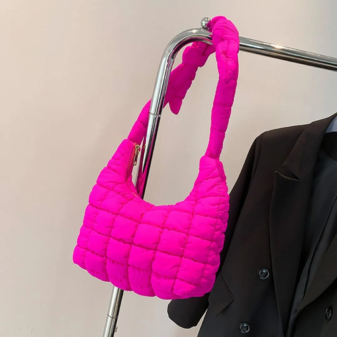 Mini Puffer Tote Bag for Women Quilted Crossbody Bag Small Nylon Trendy Shoulder Bubble Handbag Puffy Purse Lightweight