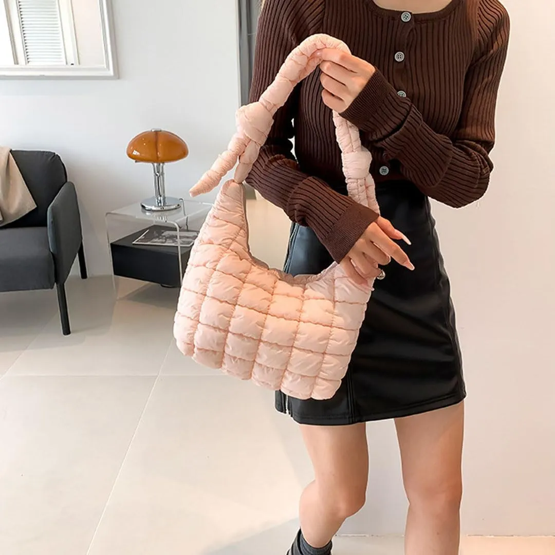 Mini Puffer Tote Bag for Women Quilted Crossbody Bag Small Nylon Trendy Shoulder Bubble Handbag Puffy Purse Lightweight