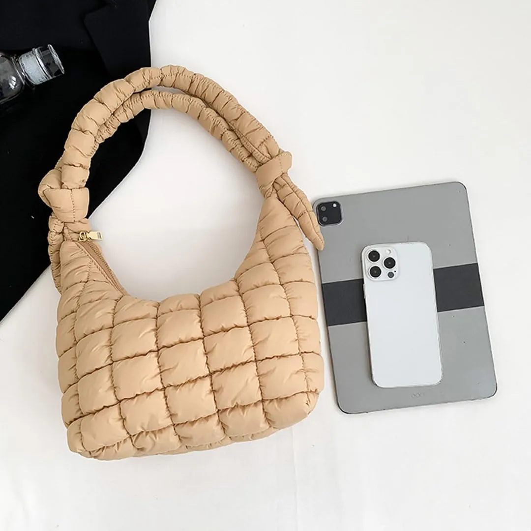 Mini Puffer Tote Bag for Women Quilted Crossbody Bag Small Nylon Trendy Shoulder Bubble Handbag Puffy Purse Lightweight