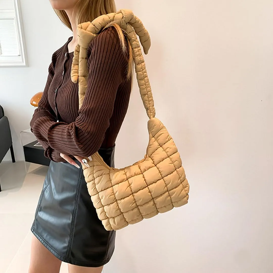 Mini Puffer Tote Bag for Women Quilted Crossbody Bag Small Nylon Trendy Shoulder Bubble Handbag Puffy Purse Lightweight