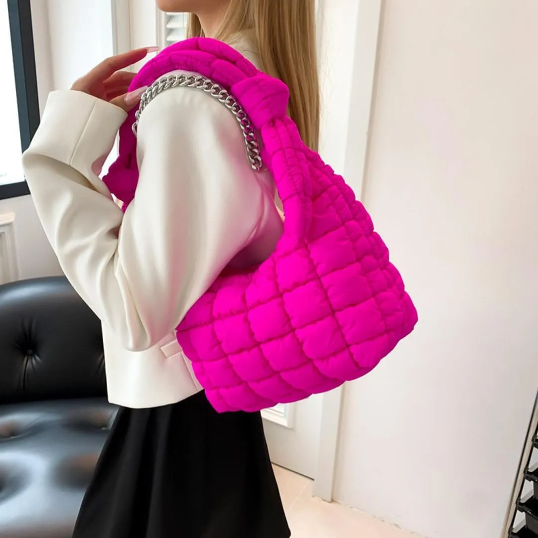 Mini Puffer Tote Bag for Women Quilted Crossbody Bag Small Nylon Trendy Shoulder Bubble Handbag Puffy Purse Lightweight
