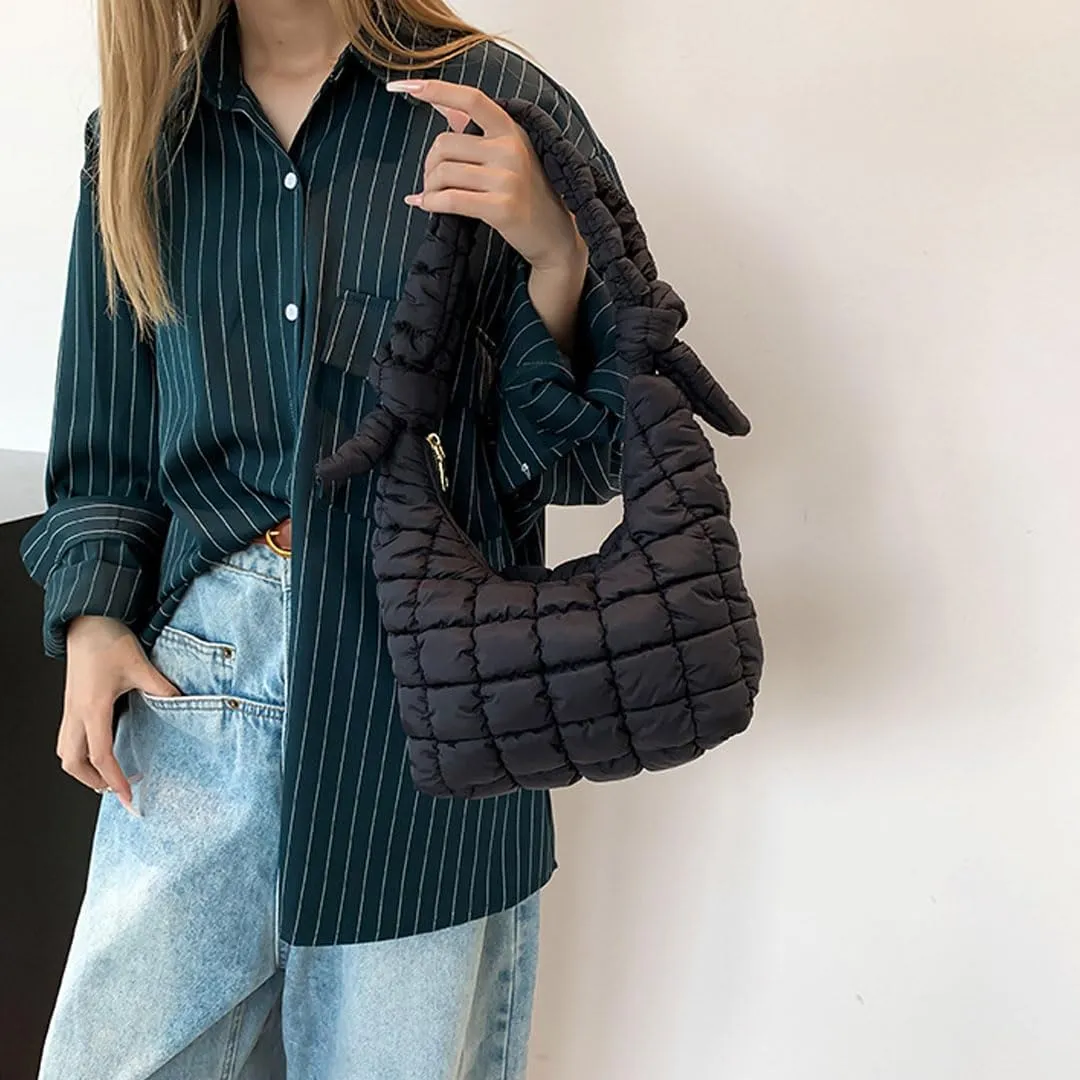 Mini Puffer Tote Bag for Women Quilted Crossbody Bag Small Nylon Trendy Shoulder Bubble Handbag Puffy Purse Lightweight