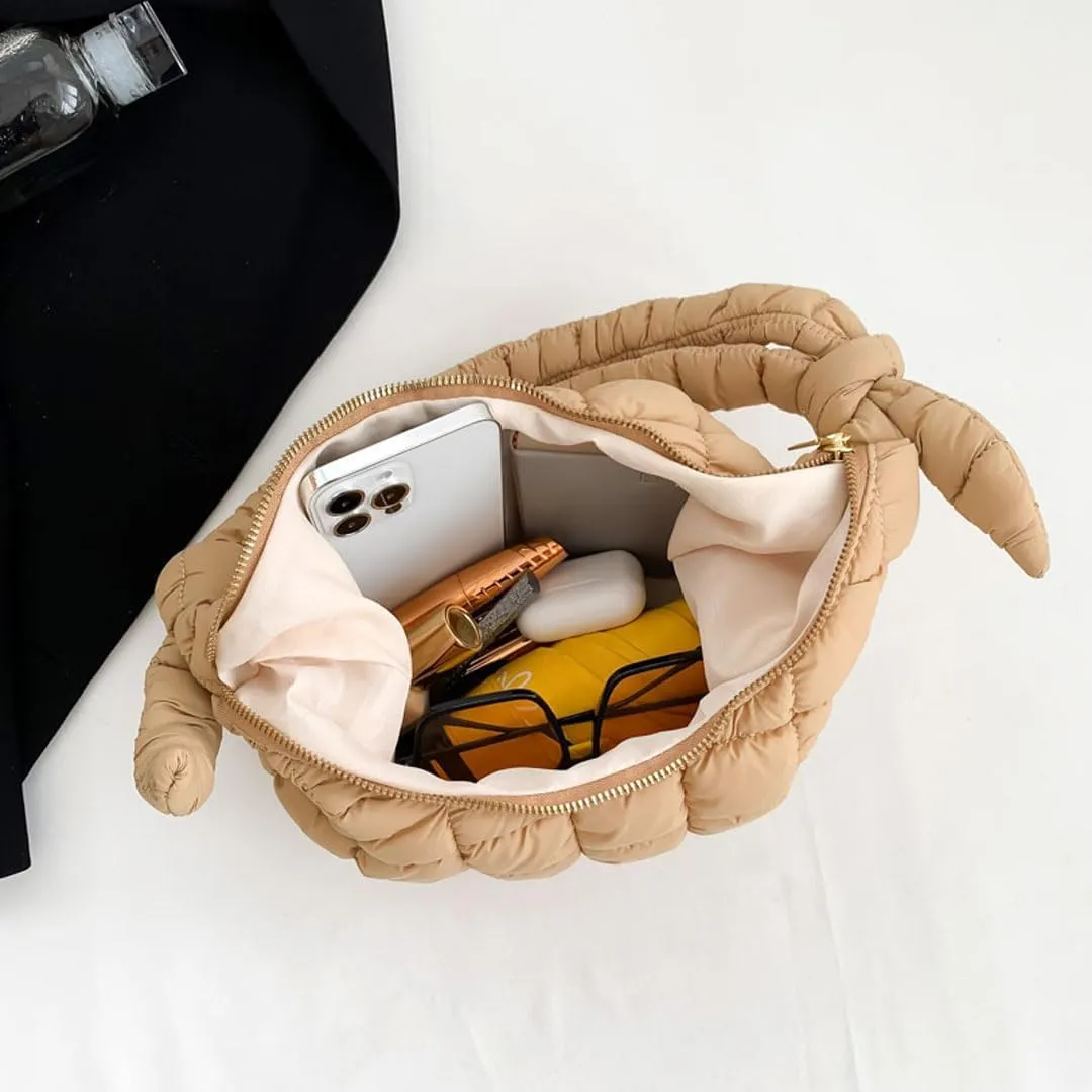 Mini Puffer Tote Bag for Women Quilted Crossbody Bag Small Nylon Trendy Shoulder Bubble Handbag Puffy Purse Lightweight