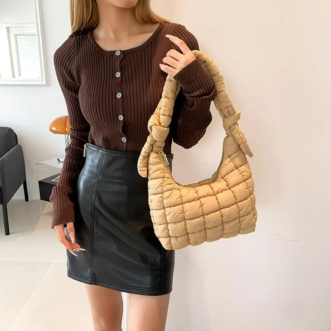 Mini Puffer Tote Bag for Women Quilted Crossbody Bag Small Nylon Trendy Shoulder Bubble Handbag Puffy Purse Lightweight