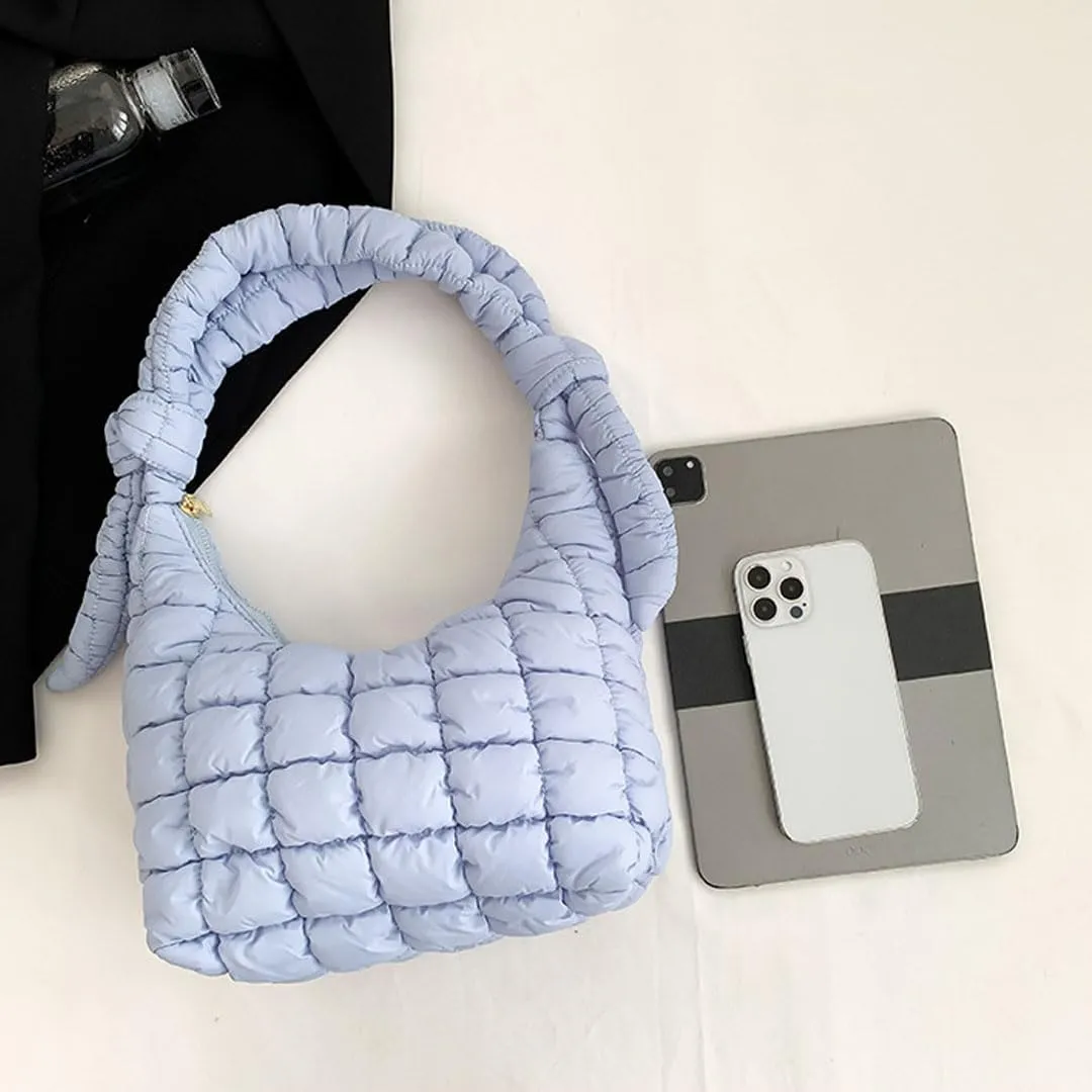 Mini Puffer Tote Bag for Women Quilted Crossbody Bag Small Nylon Trendy Shoulder Bubble Handbag Puffy Purse Lightweight