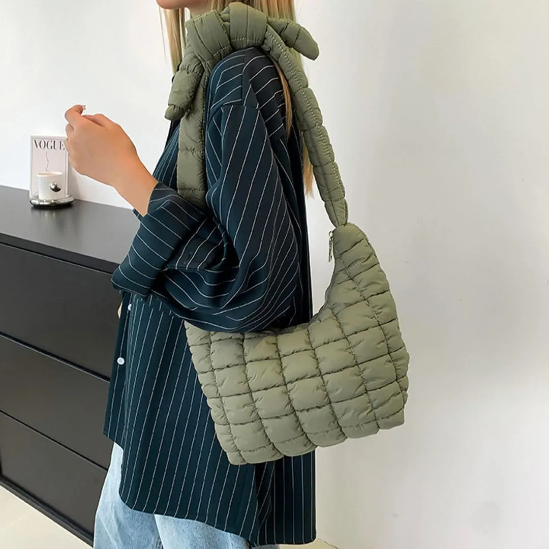 Mini Puffer Tote Bag for Women Quilted Crossbody Bag Small Nylon Trendy Shoulder Bubble Handbag Puffy Purse Lightweight
