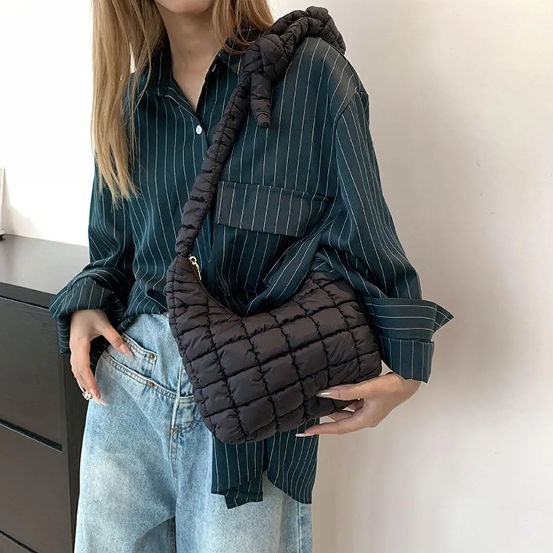 Mini Puffer Tote Bag for Women Quilted Crossbody Bag Small Nylon Trendy Shoulder Bubble Handbag Puffy Purse Lightweight