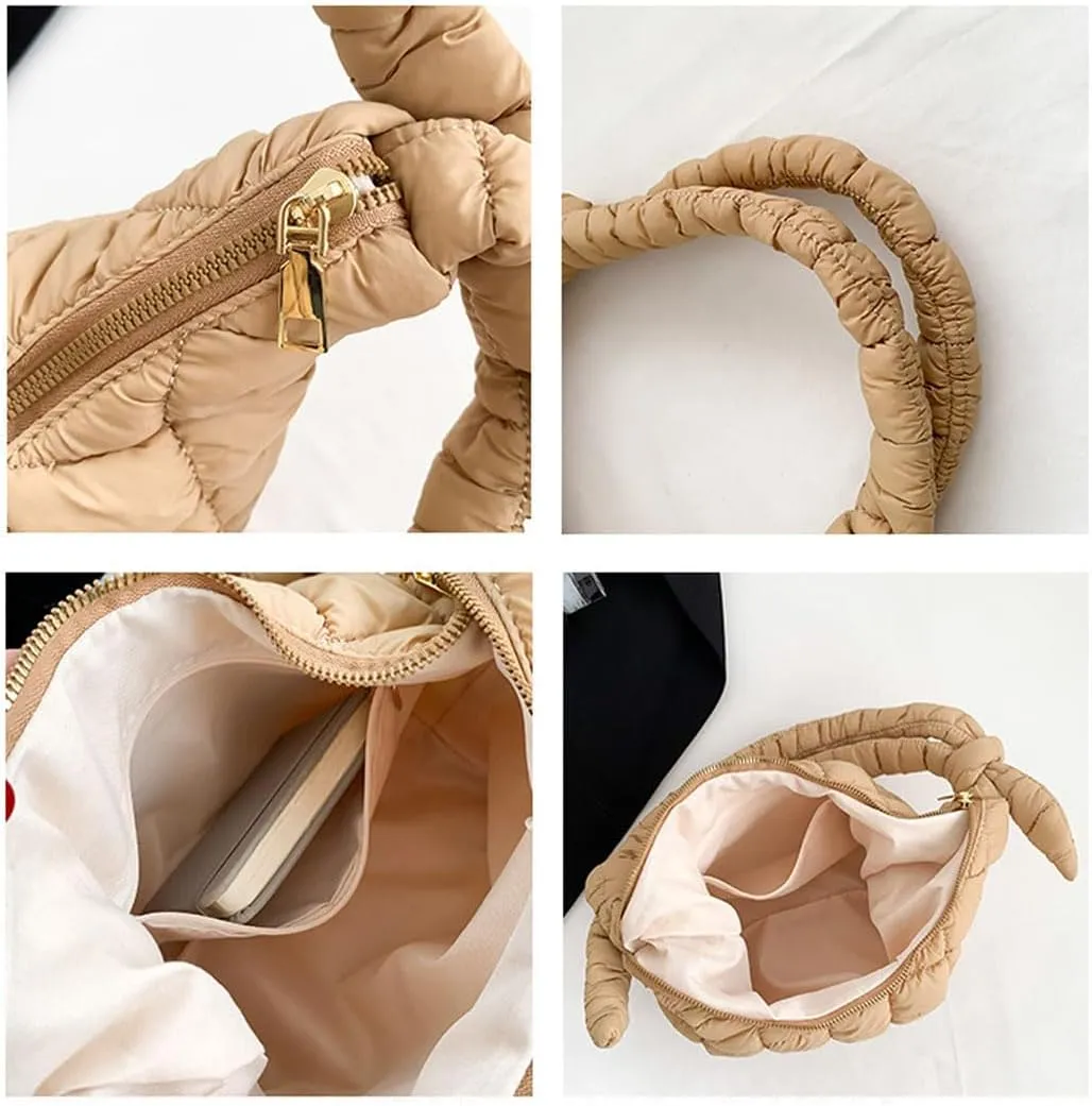 Mini Puffer Tote Bag for Women Quilted Crossbody Bag Small Nylon Trendy Shoulder Bubble Handbag Puffy Purse Lightweight