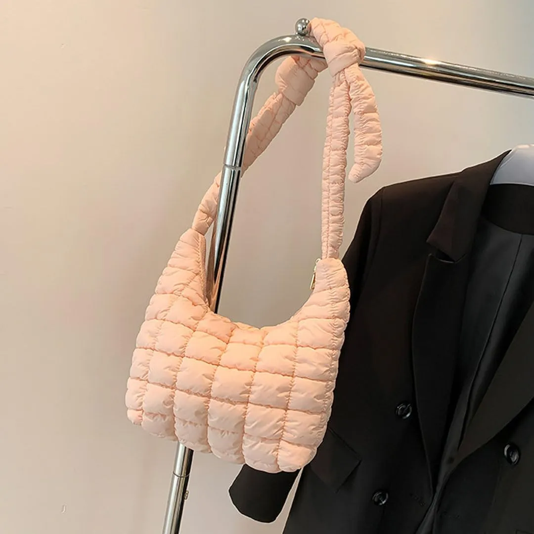 Mini Puffer Tote Bag for Women Quilted Crossbody Bag Small Nylon Trendy Shoulder Bubble Handbag Puffy Purse Lightweight