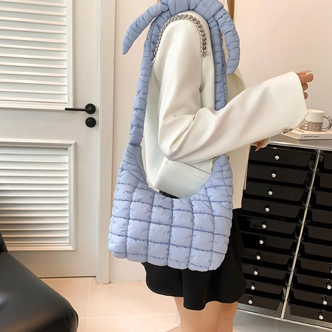 Mini Puffer Tote Bag for Women Quilted Crossbody Bag Small Nylon Trendy Shoulder Bubble Handbag Puffy Purse Lightweight
