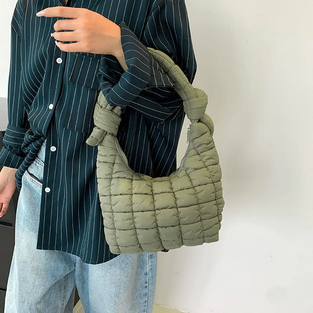 Mini Puffer Tote Bag for Women Quilted Crossbody Bag Small Nylon Trendy Shoulder Bubble Handbag Puffy Purse Lightweight