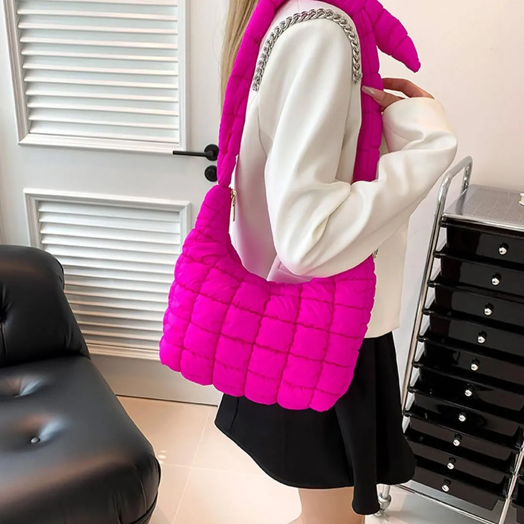 Mini Puffer Tote Bag for Women Quilted Crossbody Bag Small Nylon Trendy Shoulder Bubble Handbag Puffy Purse Lightweight