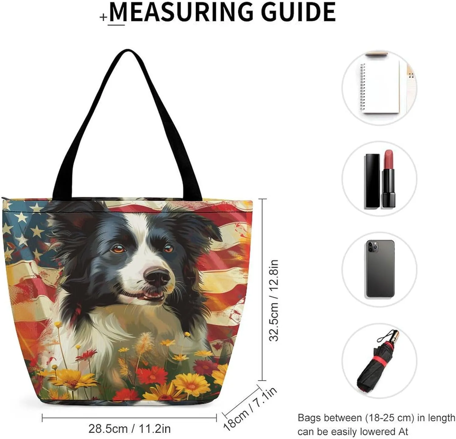MoBlinko 4th of July Pug Dog Women Tote Bags Reusable Yoga Shoulder Bag Handbag with Zipper for Dog Lover Gift