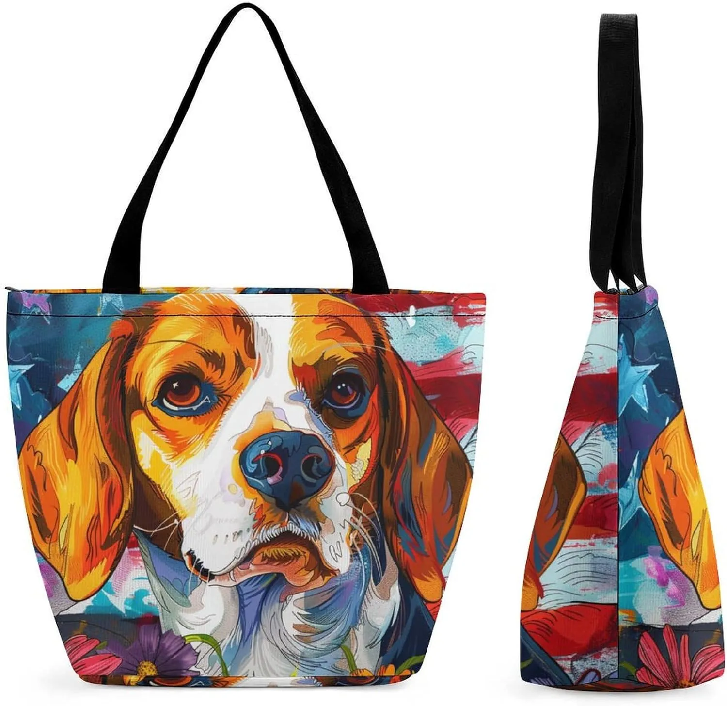 MoBlinko 4th of July Pug Dog Women Tote Bags Reusable Yoga Shoulder Bag Handbag with Zipper for Dog Lover Gift