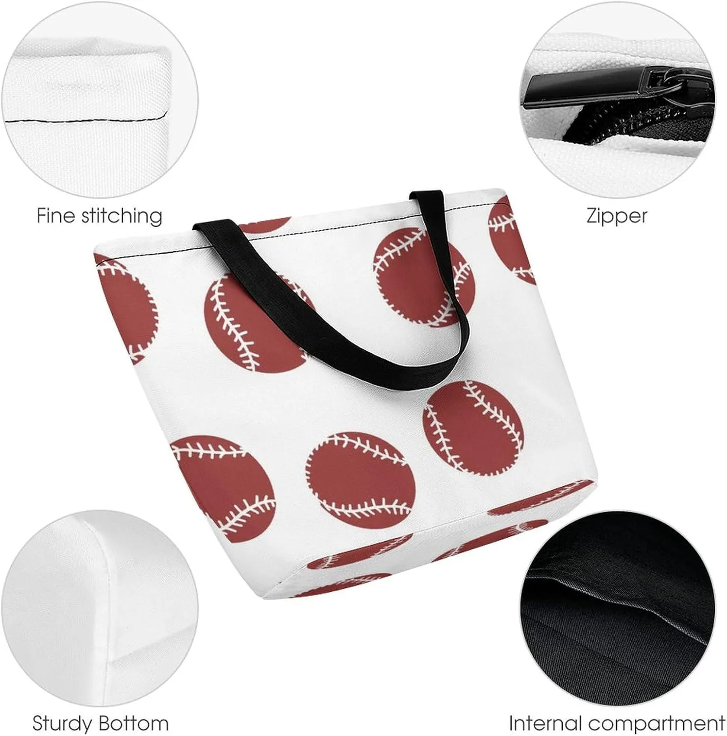 MoBlinko Abstract Baseball Ball Women Tote Bags Yoga Reusable Grocery Bagsshoulder Bag Handbag with Zipper