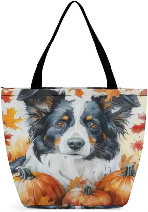 MoBlinko Autumn Watercolor Pumpkins Tote Bag for Women Reusable Shopping Bag Handbags Shoulder Bags with Zipper