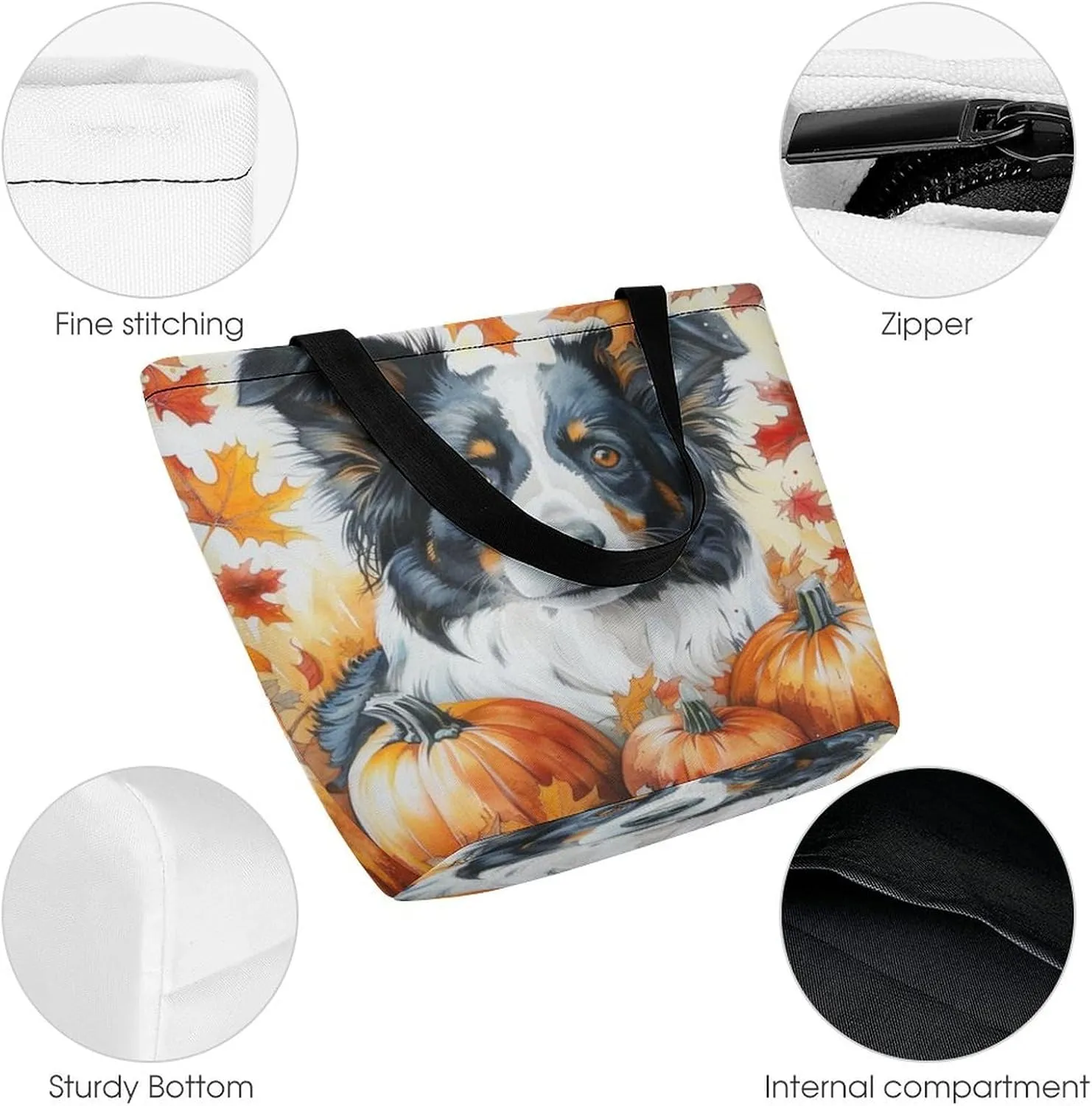 MoBlinko Autumn Watercolor Pumpkins Tote Bag for Women Reusable Shopping Bag Handbags Shoulder Bags with Zipper