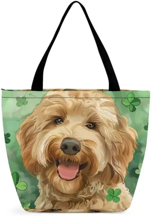MoBlinko Border Collie Dog St Patrick's Day Women Tote Bags Yoga Reusable Grocery Bagsshoulder Bag Handbag with Zipper