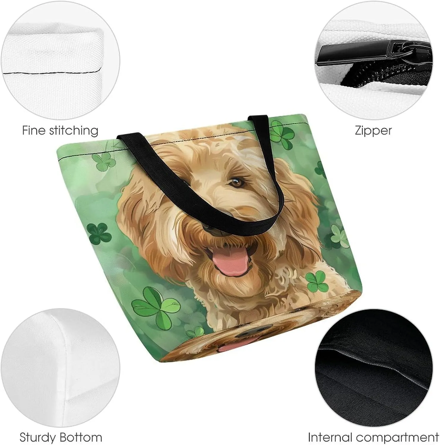 MoBlinko Border Collie Dog St Patrick's Day Women Tote Bags Yoga Reusable Grocery Bagsshoulder Bag Handbag with Zipper