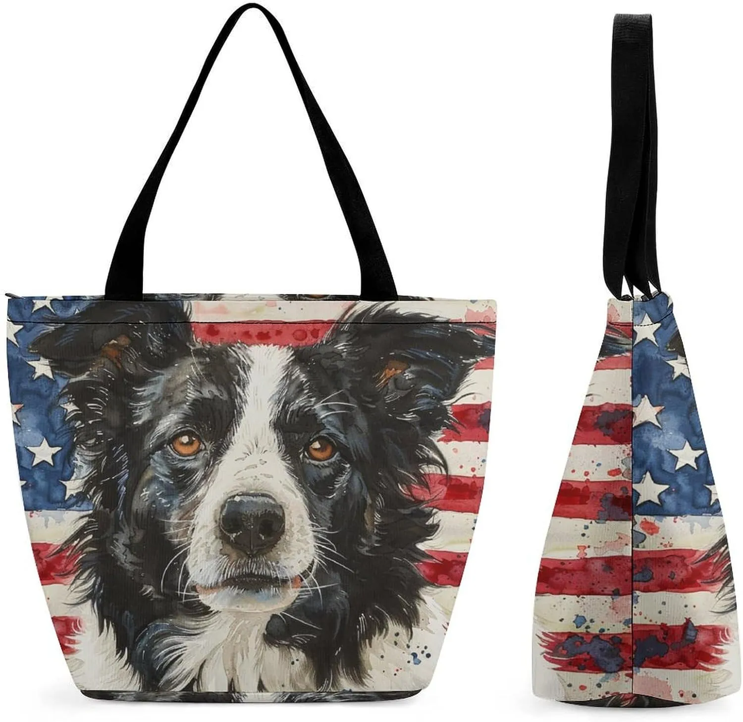 MoBlinko Border Collie Dog Tote Bag for Women Reusable Handbags Shoulder Bags with Zipper for Yoga Grocery Shopping Gifts