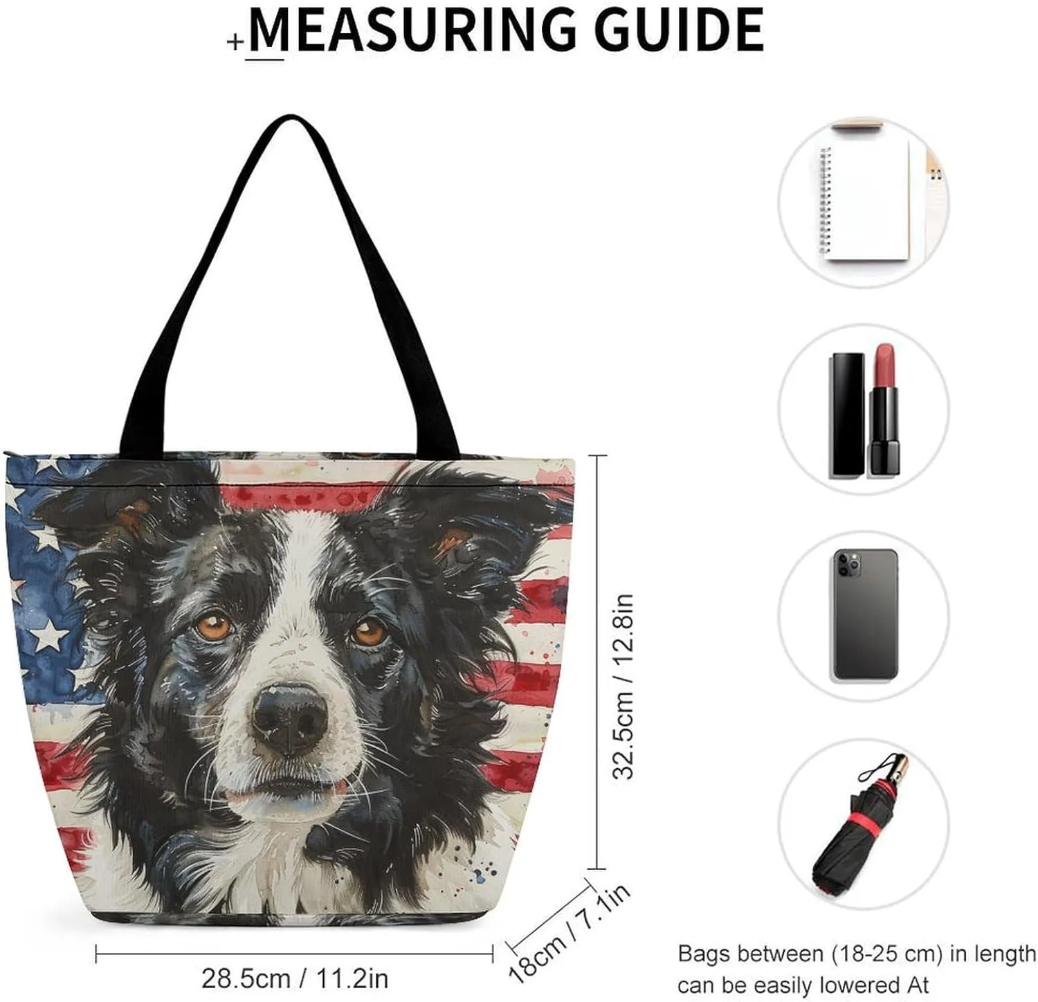 MoBlinko Border Collie Dog Tote Bag for Women Reusable Handbags Shoulder Bags with Zipper for Yoga Grocery Shopping Gifts