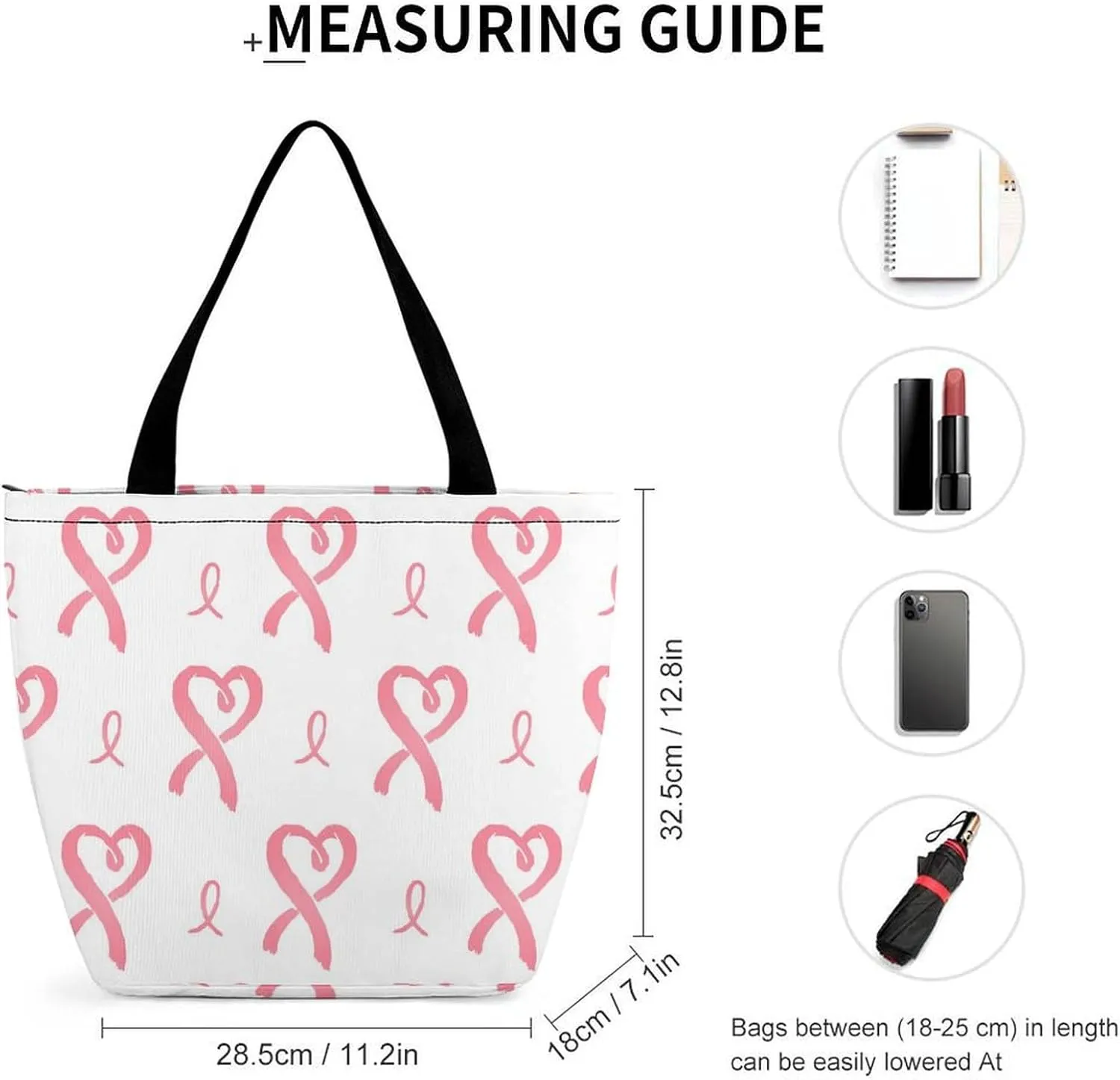 MoBlinko Breast Cancer Tote Bag for Women Reusable Handbags Shoulder Bags with Zipper for Yoga Grocery Shopping Gifts