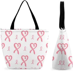 MoBlinko Breast Cancer Tote Bag for Women Reusable Handbags Shoulder Bags with Zipper for Yoga Grocery Shopping Gifts