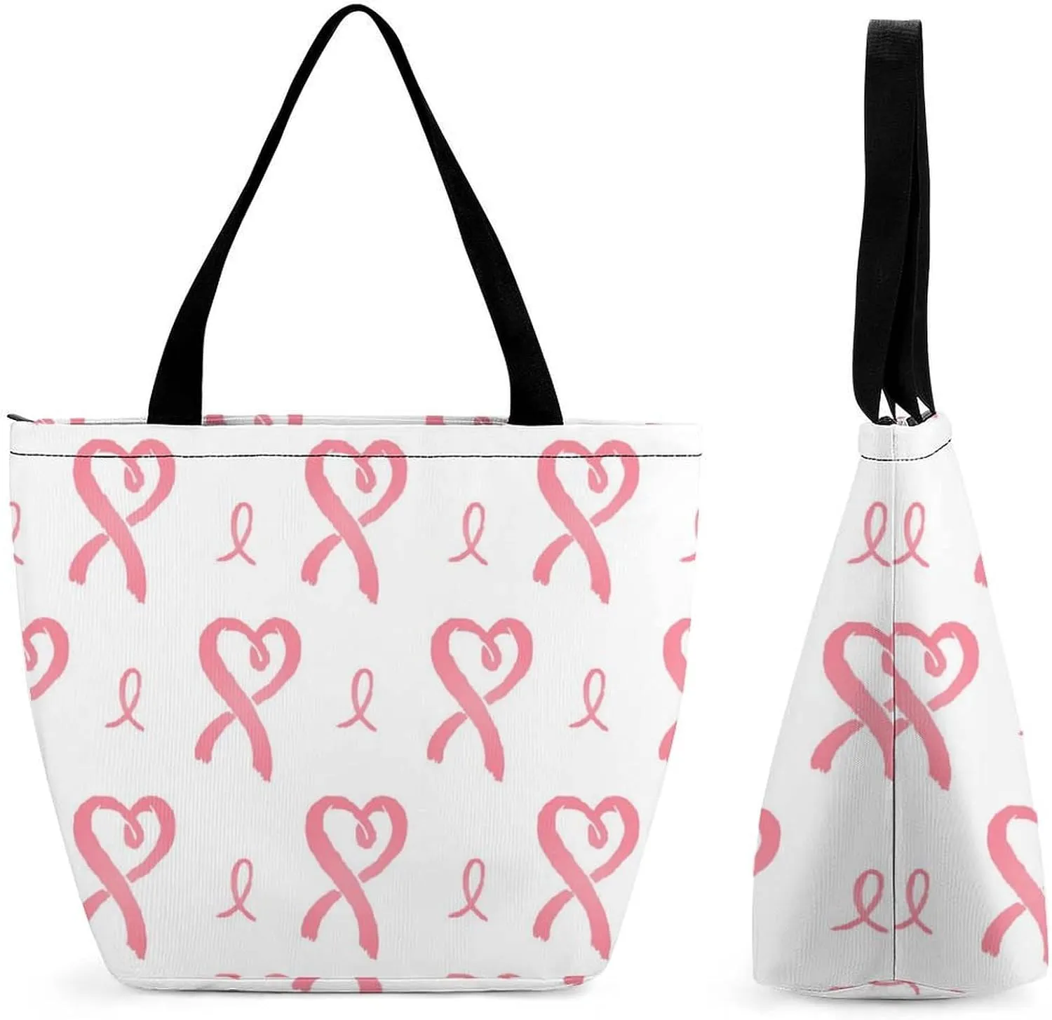 MoBlinko Breast Cancer Tote Bag for Women Reusable Handbags Shoulder Bags with Zipper for Yoga Grocery Shopping Gifts