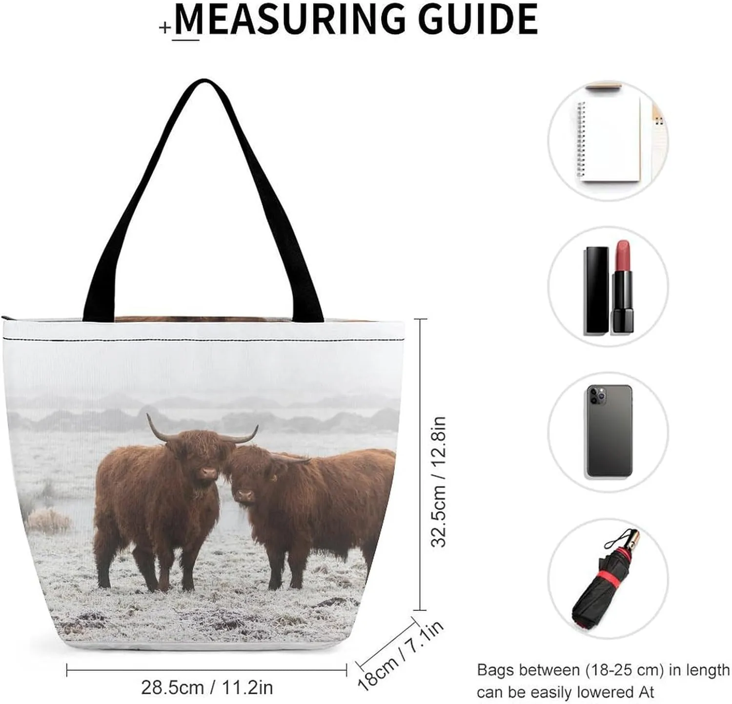 MoBlinko Brown Scottish Highlands Tote Bag for Women Reusable Handbags Shoulder Bags with Zipper for Yoga Grocery Gifts