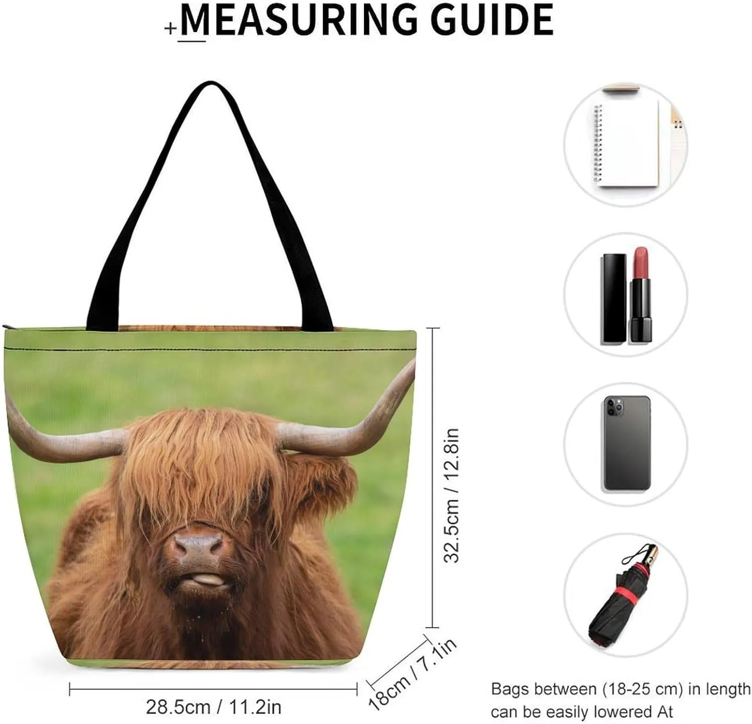 MoBlinko Brown Scottish Highlands Tote Bag for Women Reusable Handbags Shoulder Bags with Zipper for Yoga Grocery Gifts