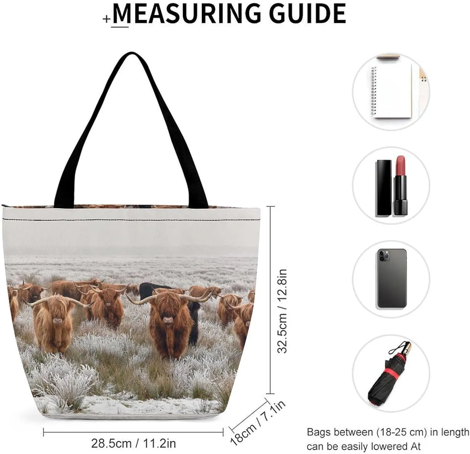 MoBlinko Brown Scottish Highlands Tote Bag for Women Reusable Handbags Shoulder Bags with Zipper for Yoga Grocery Gifts