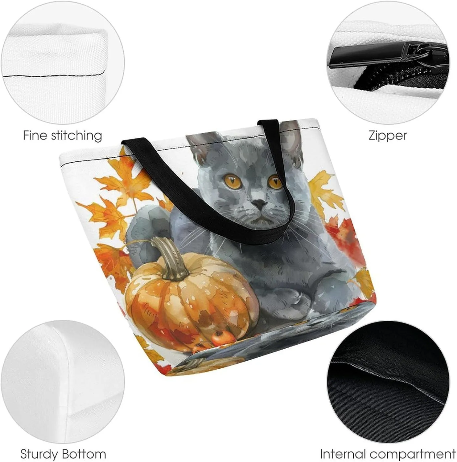 MoBlinko Cat Fall Women Tote Bags Yoga Reusable Grocery Bagsshoulder Bag Handbag with Zipper