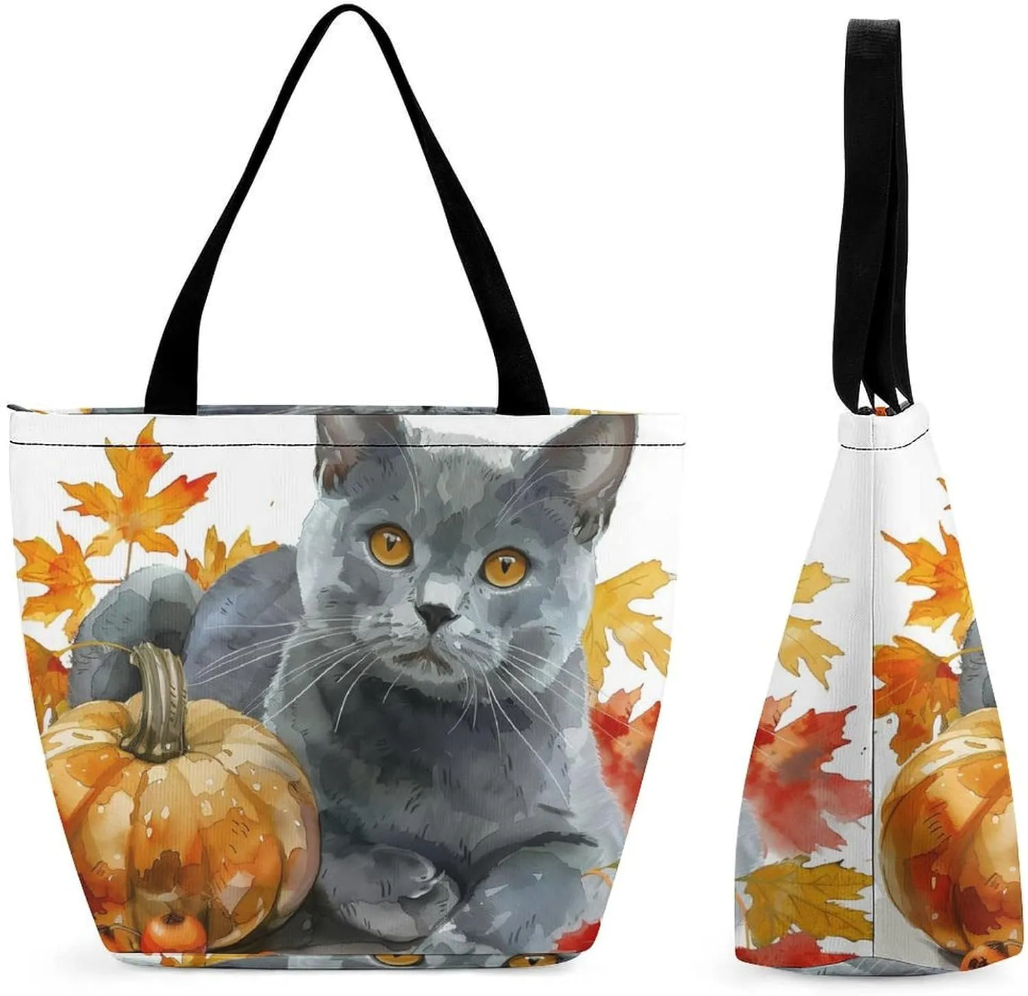 MoBlinko Cat Fall Women Tote Bags Yoga Reusable Grocery Bagsshoulder Bag Handbag with Zipper