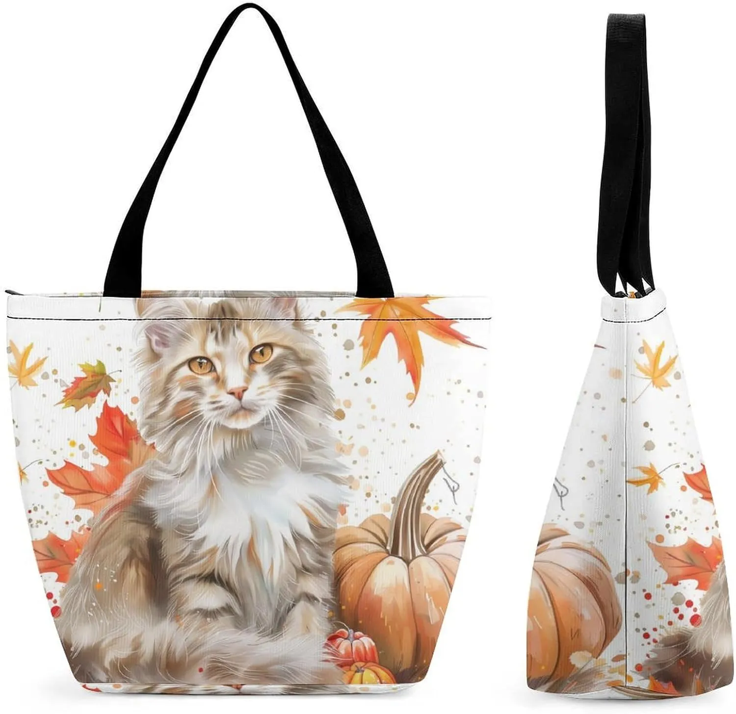MoBlinko Cat Fall Women Tote Bags Yoga Reusable Grocery Bagsshoulder Bag Handbag with Zipper