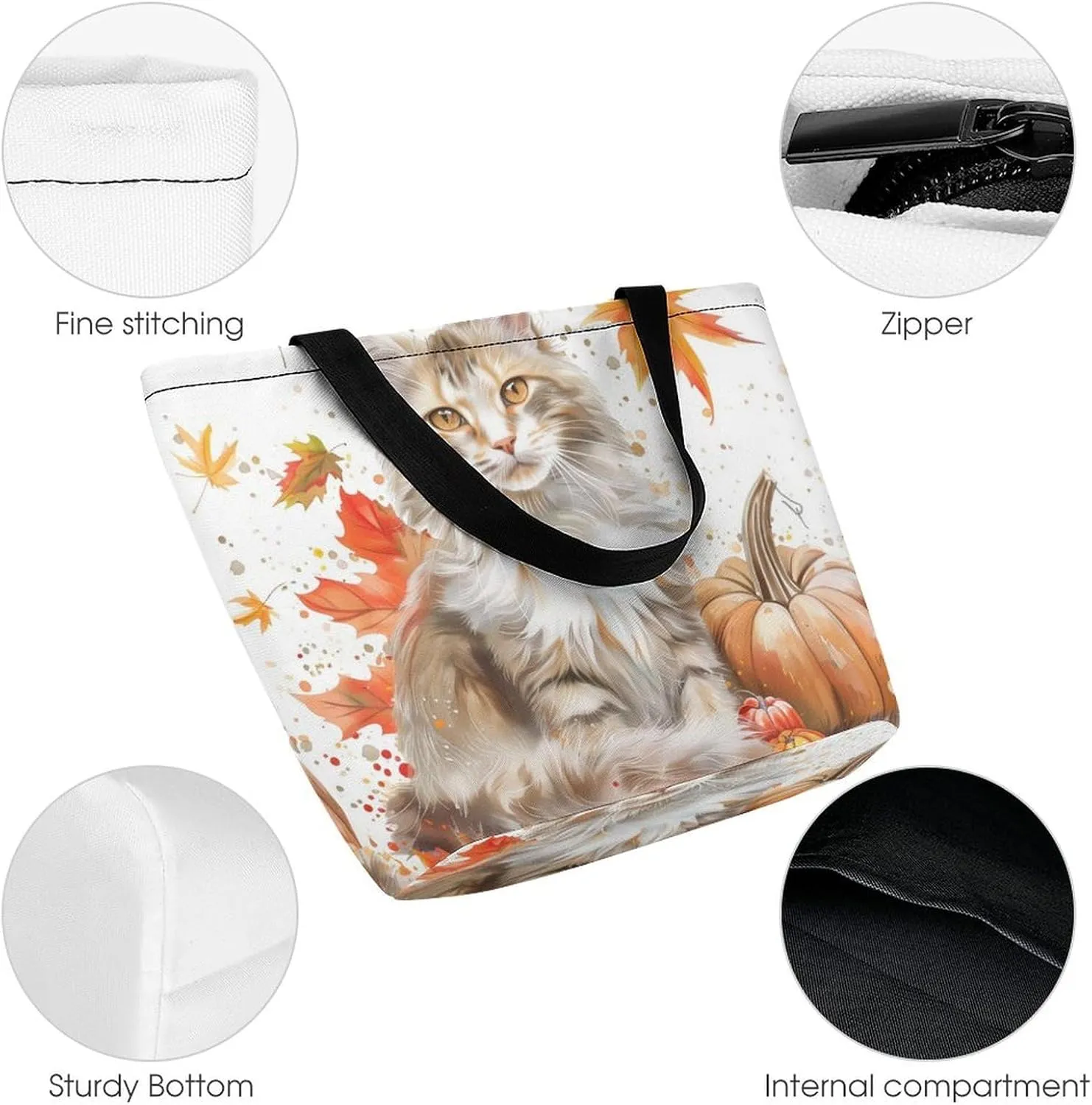 MoBlinko Cat Fall Women Tote Bags Yoga Reusable Grocery Bagsshoulder Bag Handbag with Zipper