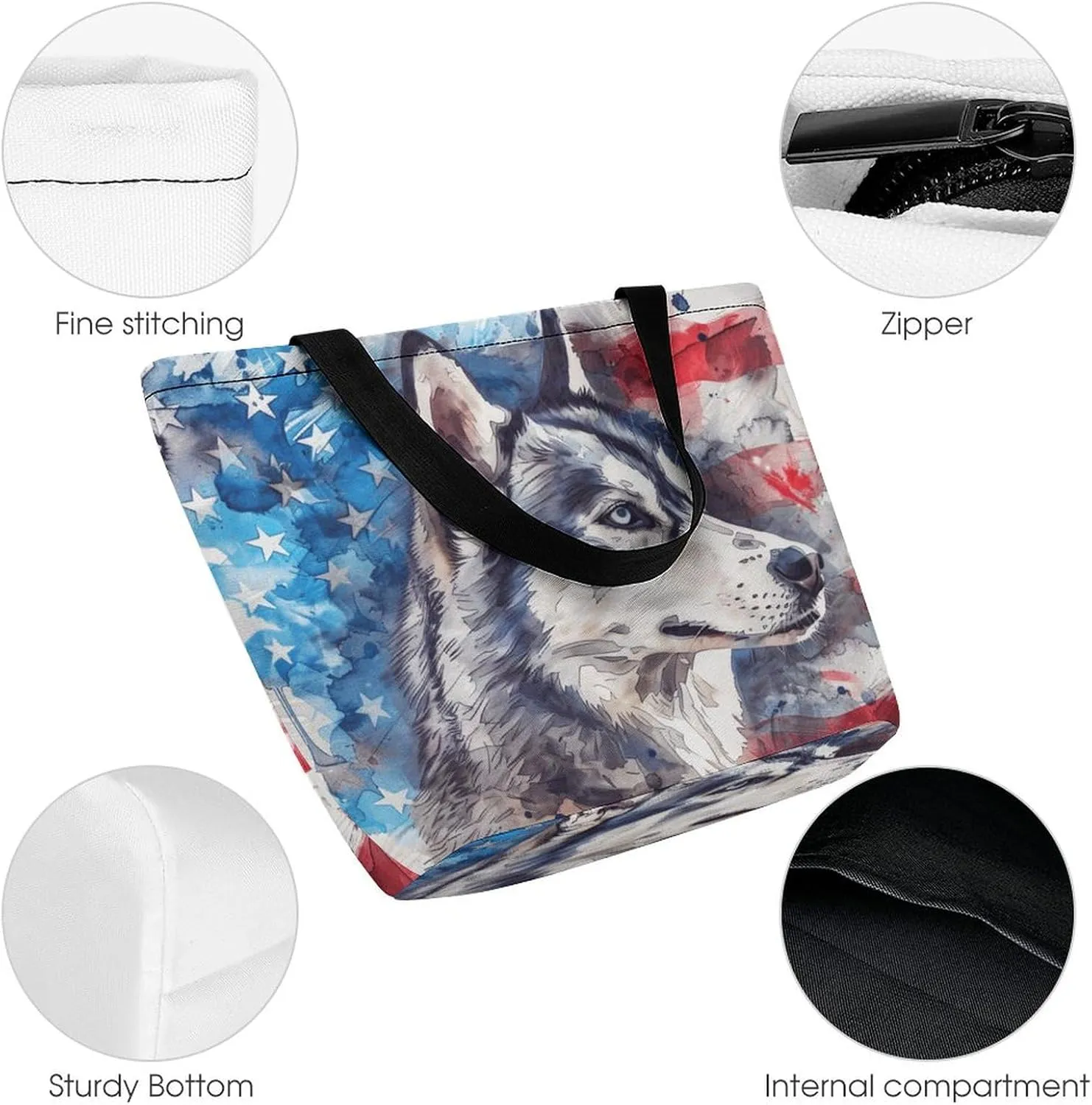 MoBlinko Corgi Dog American Patriotic Tote Bag for Women Reusable Handbags Shoulder Bags with Zipper for Yoga Grocery Gifts