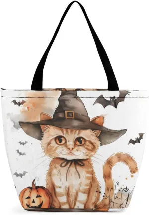 MoBlinko Cute Halloween Ghosts Tote Bag for Women Reusable Shopping Bag Handbags Shoulder Bags with Zipper