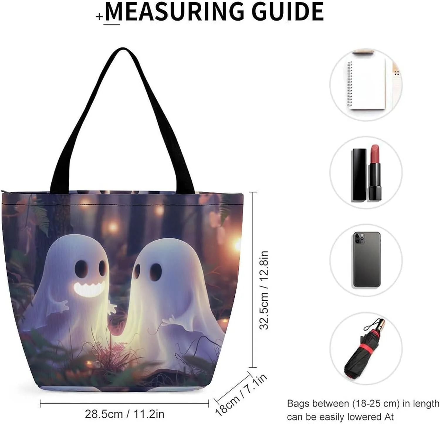 MoBlinko Cute Halloween Ghosts Tote Bag for Women Reusable Shopping Bag Handbags Shoulder Bags with Zipper