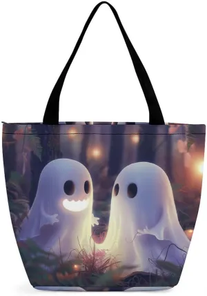 MoBlinko Cute Halloween Ghosts Tote Bag for Women Reusable Shopping Bag Handbags Shoulder Bags with Zipper