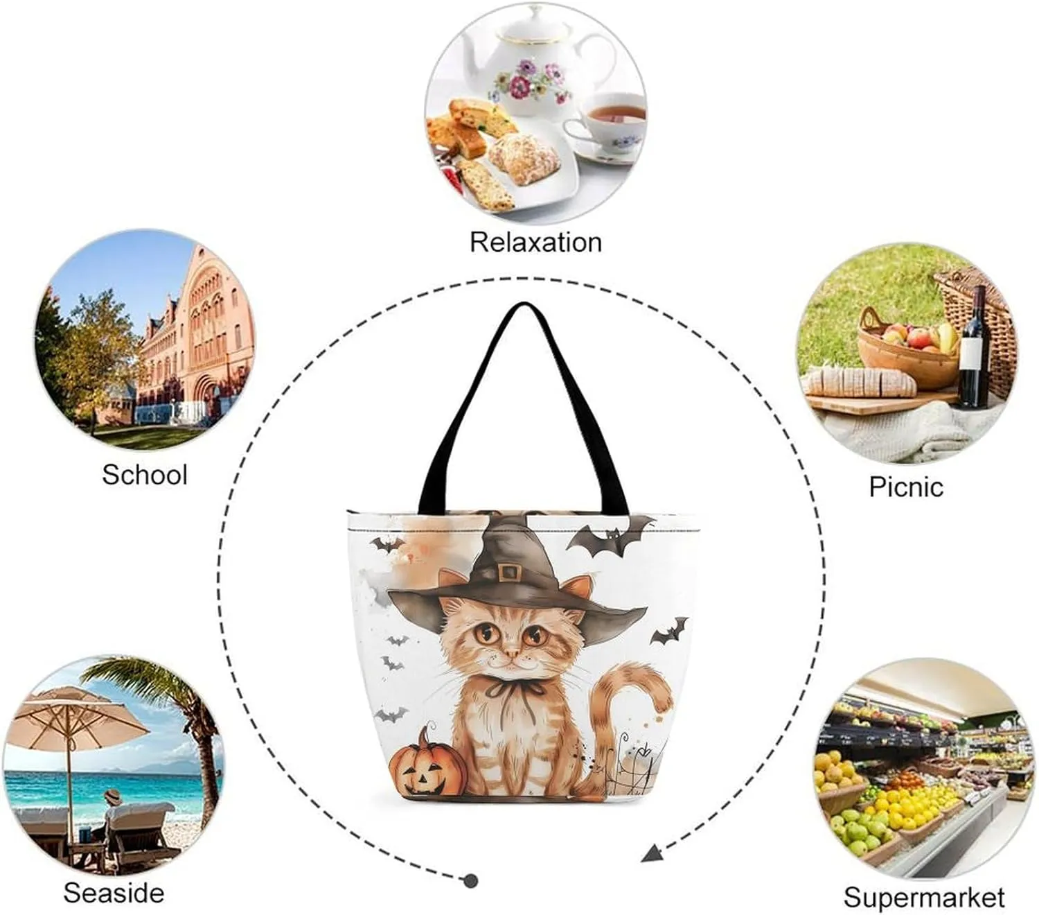 MoBlinko Cute Halloween Ghosts Tote Bag for Women Reusable Shopping Bag Handbags Shoulder Bags with Zipper