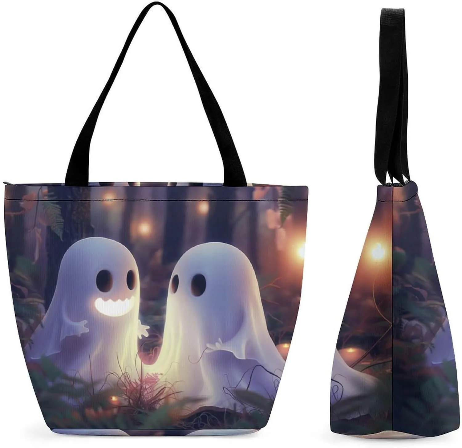 MoBlinko Cute Halloween Ghosts Tote Bag for Women Reusable Shopping Bag Handbags Shoulder Bags with Zipper