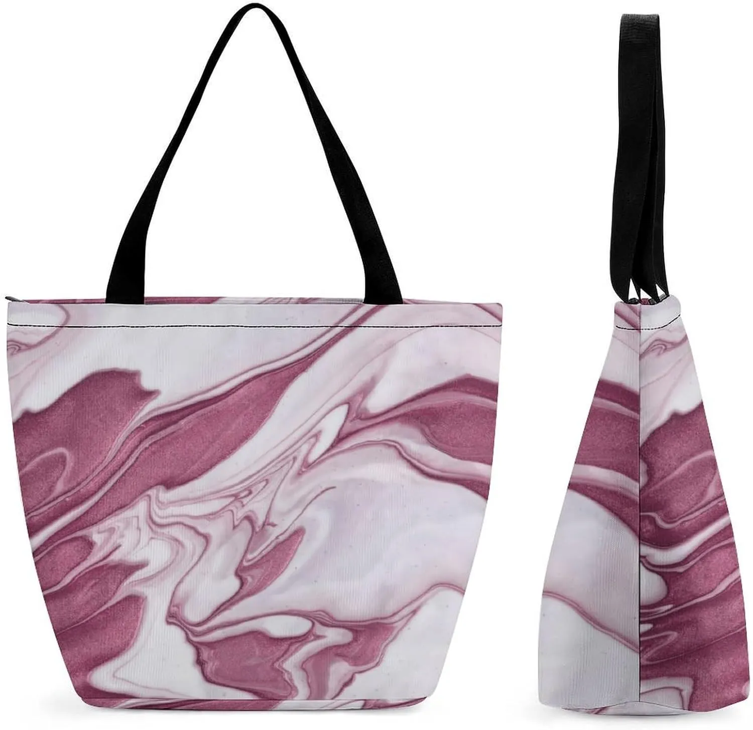 MoBlinko Dark Purple Marble Tote Bag for Women Reusable Handbags Shoulder Bags with Zipper for Yoga Grocery Gifts