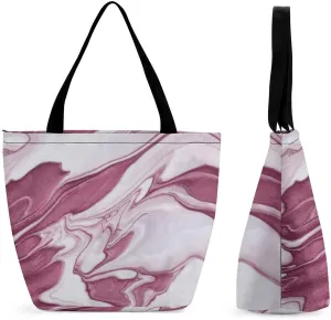 MoBlinko Dark Purple Marble Tote Bag for Women Reusable Handbags Shoulder Bags with Zipper for Yoga Grocery Gifts