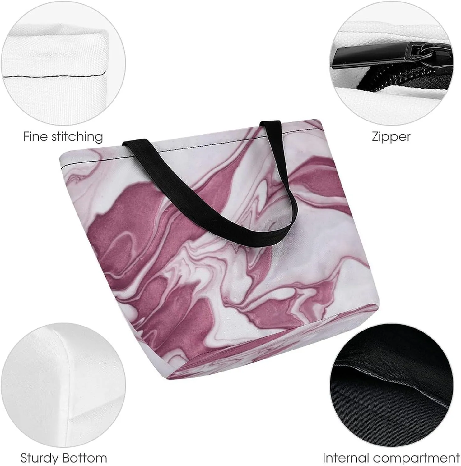 MoBlinko Dark Purple Marble Tote Bag for Women Reusable Handbags Shoulder Bags with Zipper for Yoga Grocery Gifts