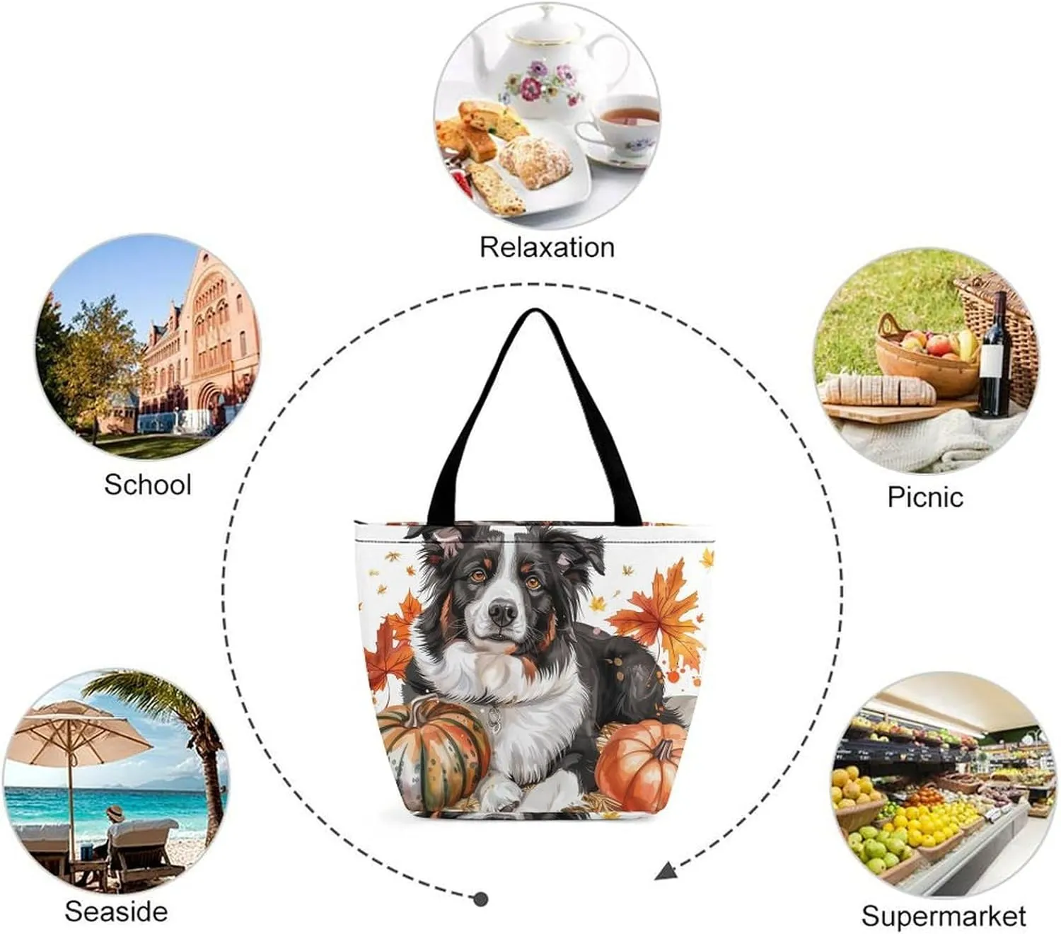 MoBlinko Dog Fall Tote Bag for Women Reusable Shopping Bag Handbags Shoulder Bags with Zipper