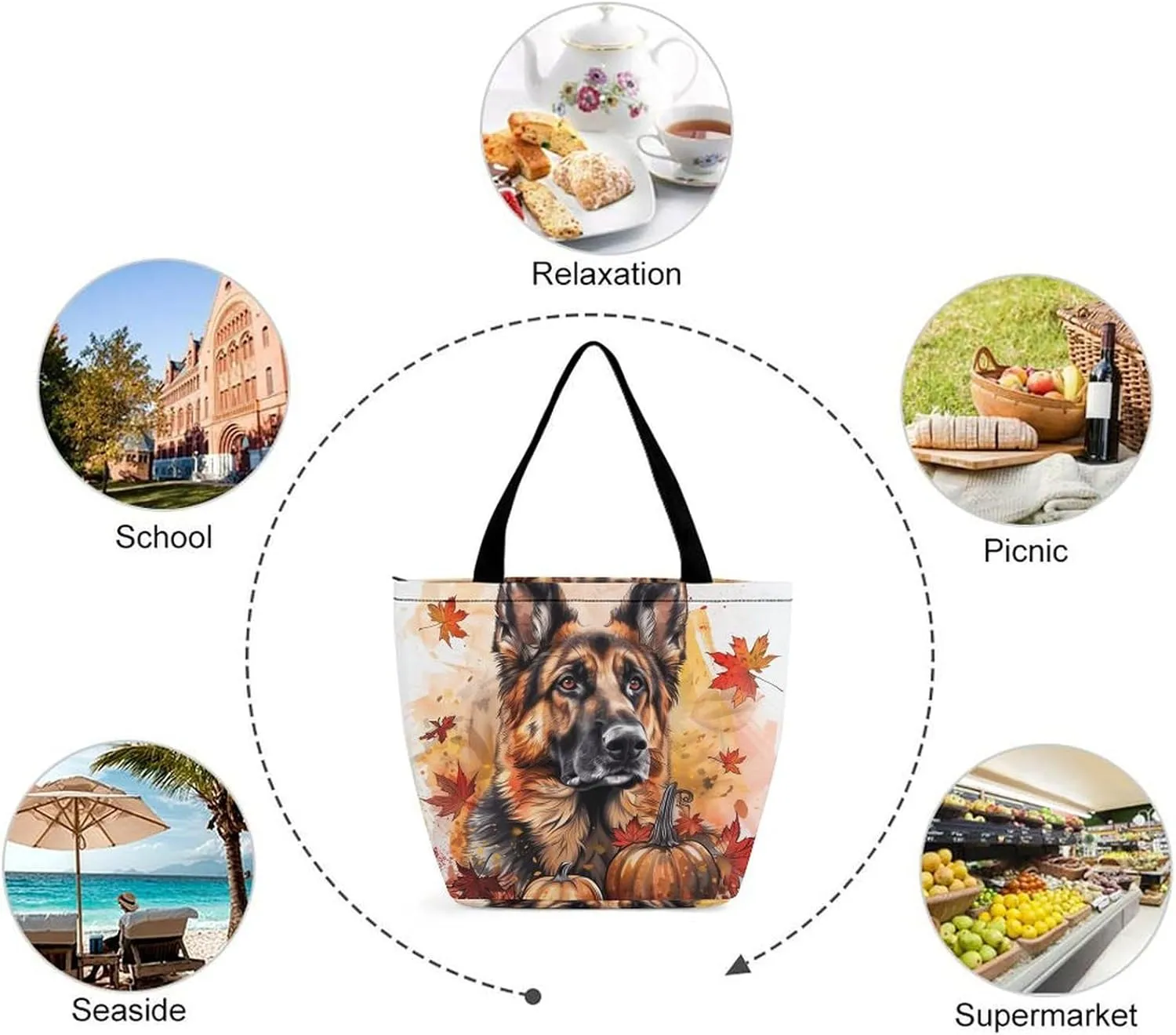 MoBlinko Dog Fall Tote Bag for Women Reusable Shopping Bag Handbags Shoulder Bags with Zipper