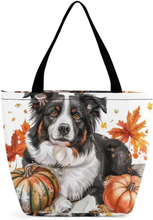 MoBlinko Dog Fall Tote Bag for Women Reusable Shopping Bag Handbags Shoulder Bags with Zipper